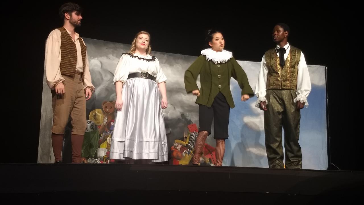 Tri-Cities Opera Pinocchio Dress Rehearsal - four characters standing on a stage