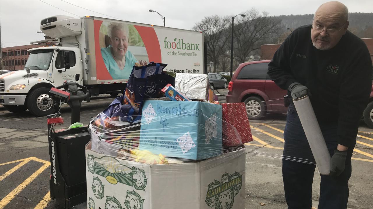 Food donation being wrapped for transportation